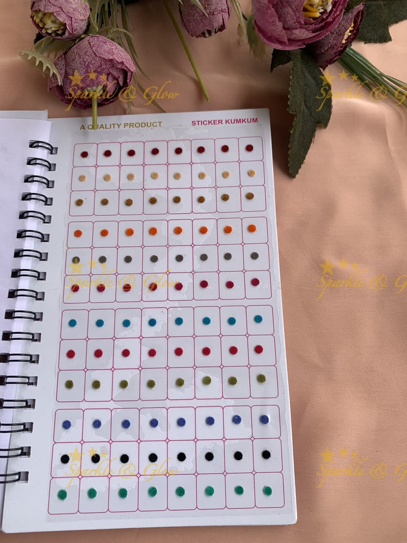 Navya round single size bindi with different size in spiral book in assorted colours