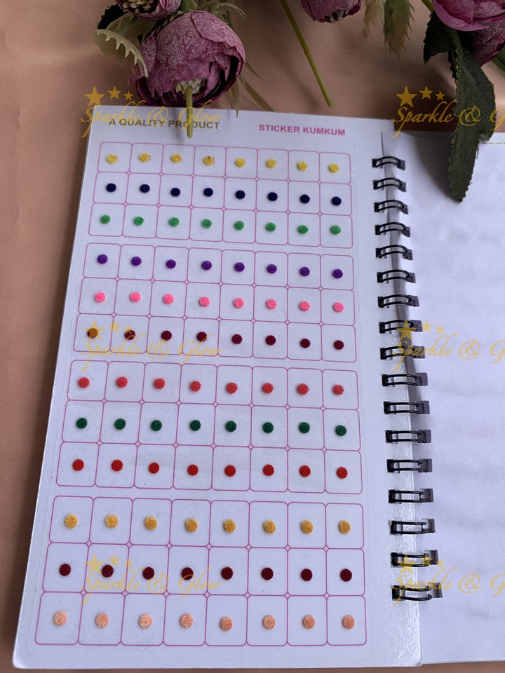Navya round single size bindi with different size in spiral book in assorted colours