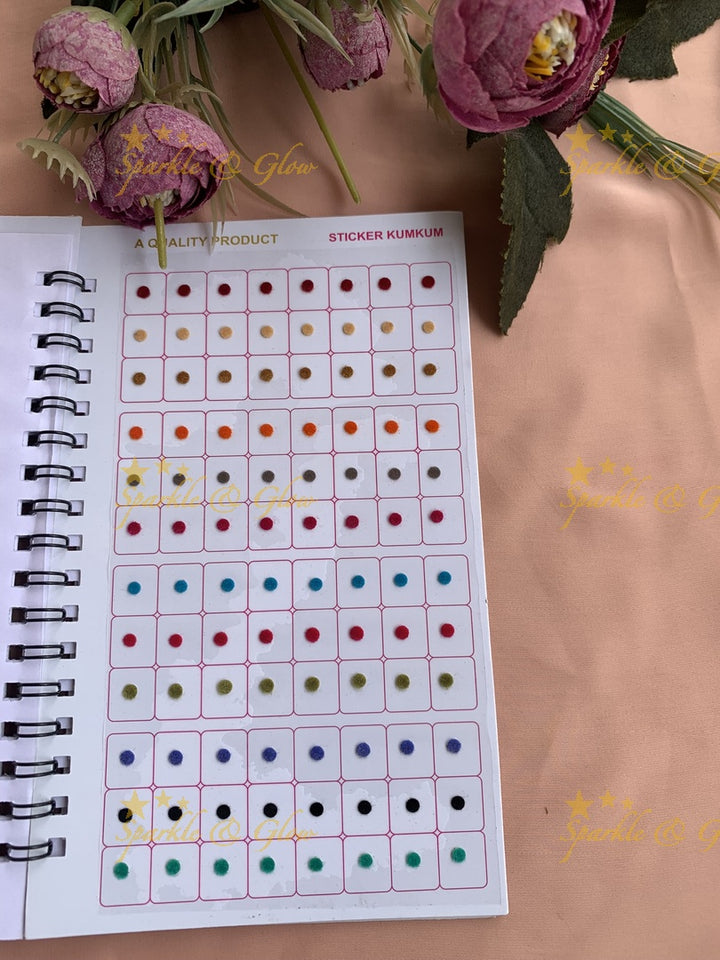 Navya round single size bindi with different size in spiral book in assorted colours