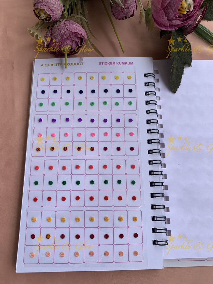 Navya round single size bindi with different size in spiral book in assorted colours