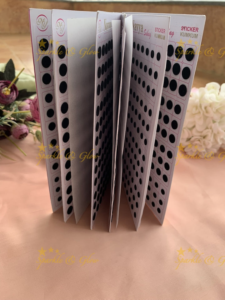 Navya round black bindi with different size in spiral book