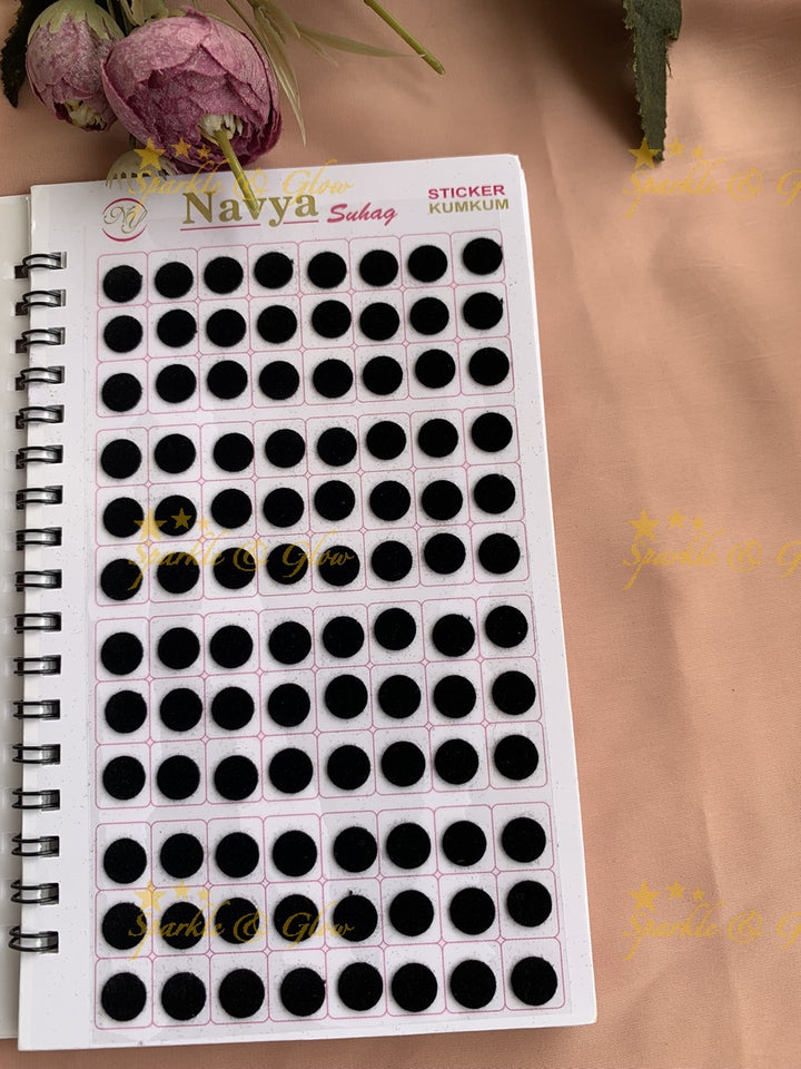 Navya round black bindi with different size in spiral book