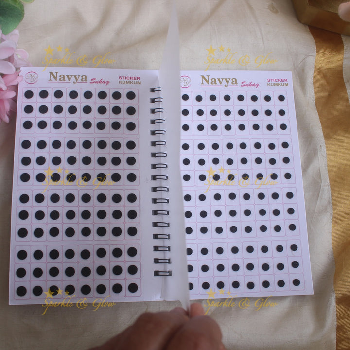 Navya round black bindi with different size in spiral book