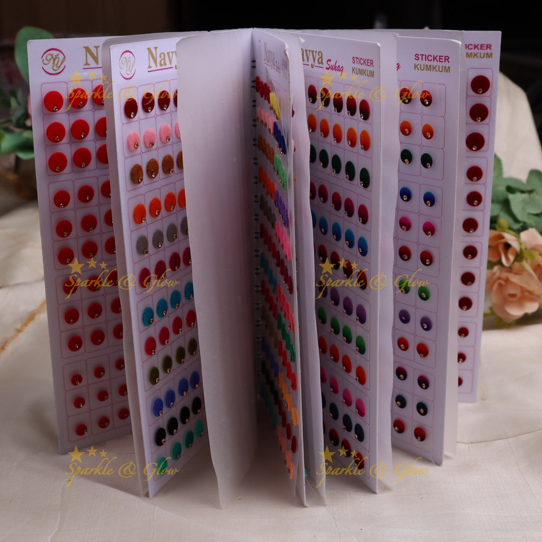 Navya single stone round bindi with different size in spiral book in assorted colours