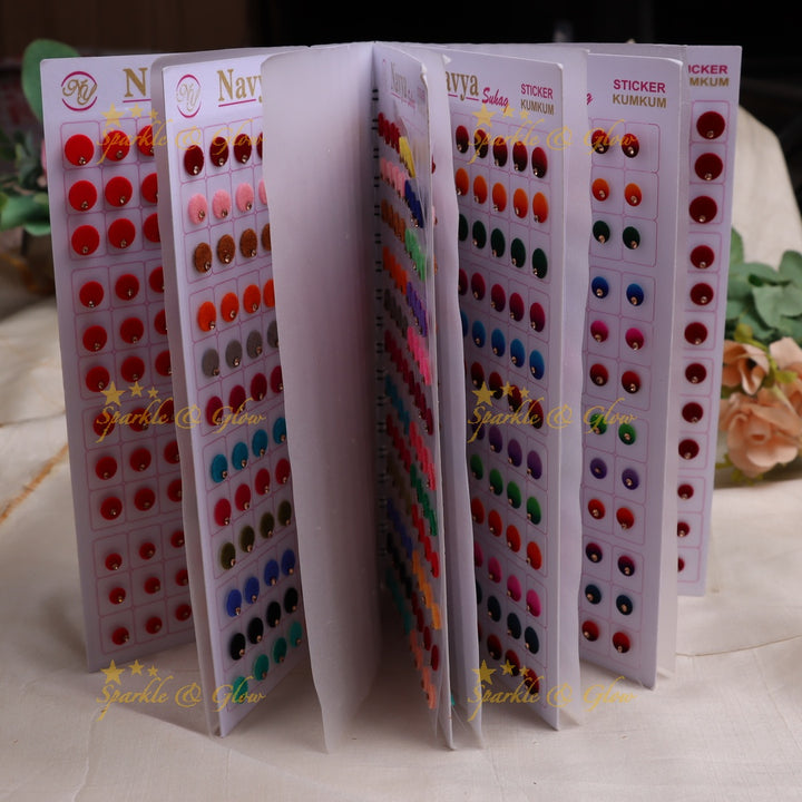 Navya single stone round bindi with different size in spiral book in assorted colours