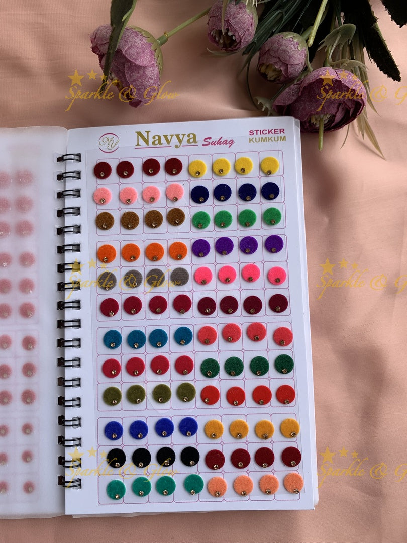 Navya single stone round bindi with different size in spiral book in assorted colours