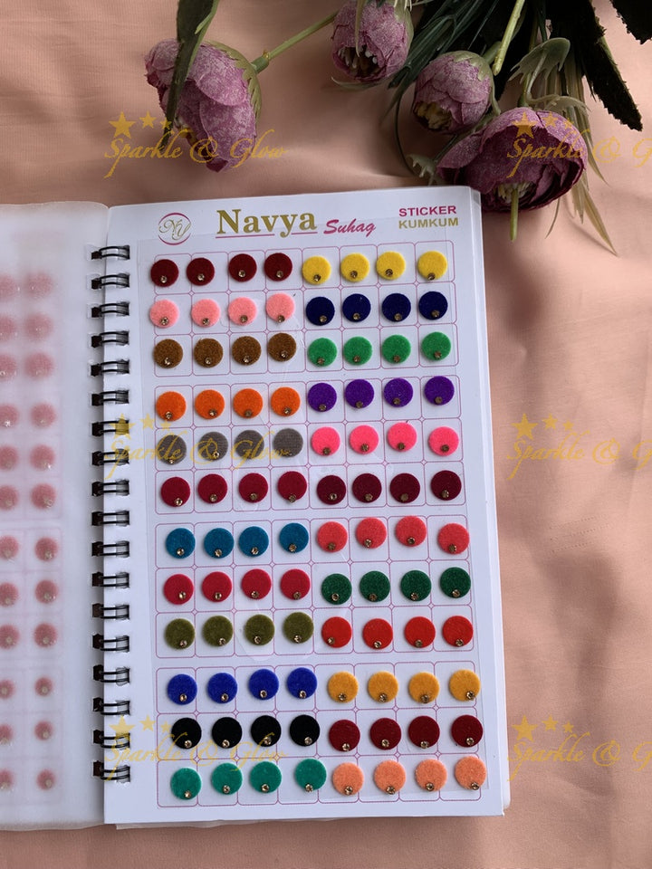 Navya single stone round bindi with different size in spiral book in assorted colours