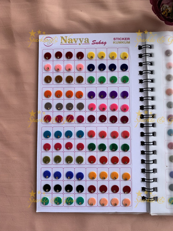 Navya single stone round bindi with different size in spiral book in assorted colours