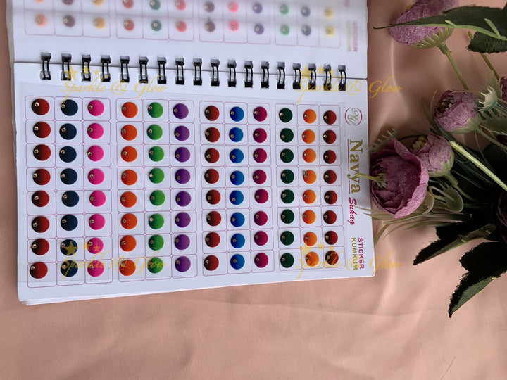 Navya single stone round bindi with different size in spiral book in assorted colours