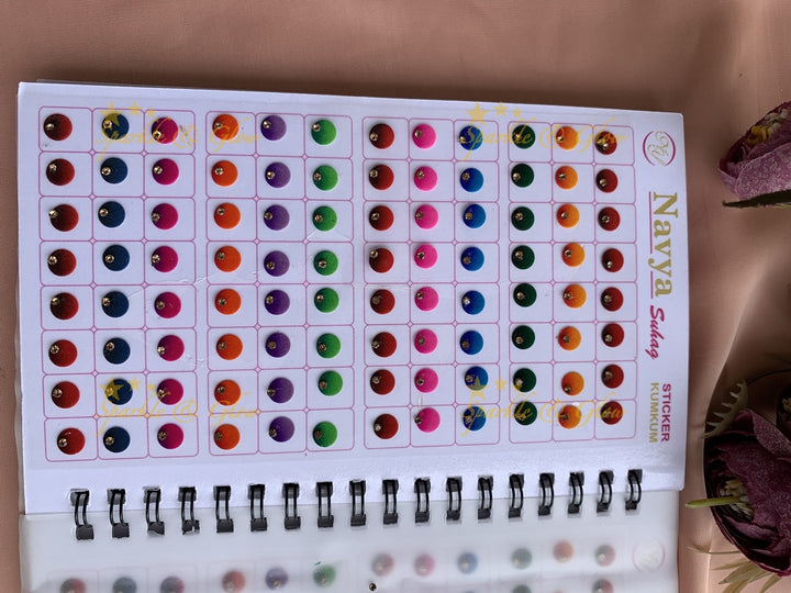 Navya single stone round bindi with different size in spiral book in assorted colours