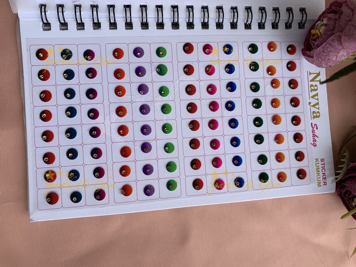 Navya single stone round bindi with different size in spiral book in assorted colours