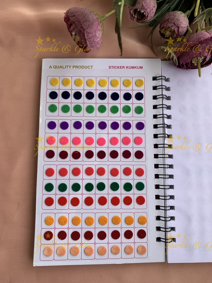 Navya round bindi with different size in spiral book in assorted colours