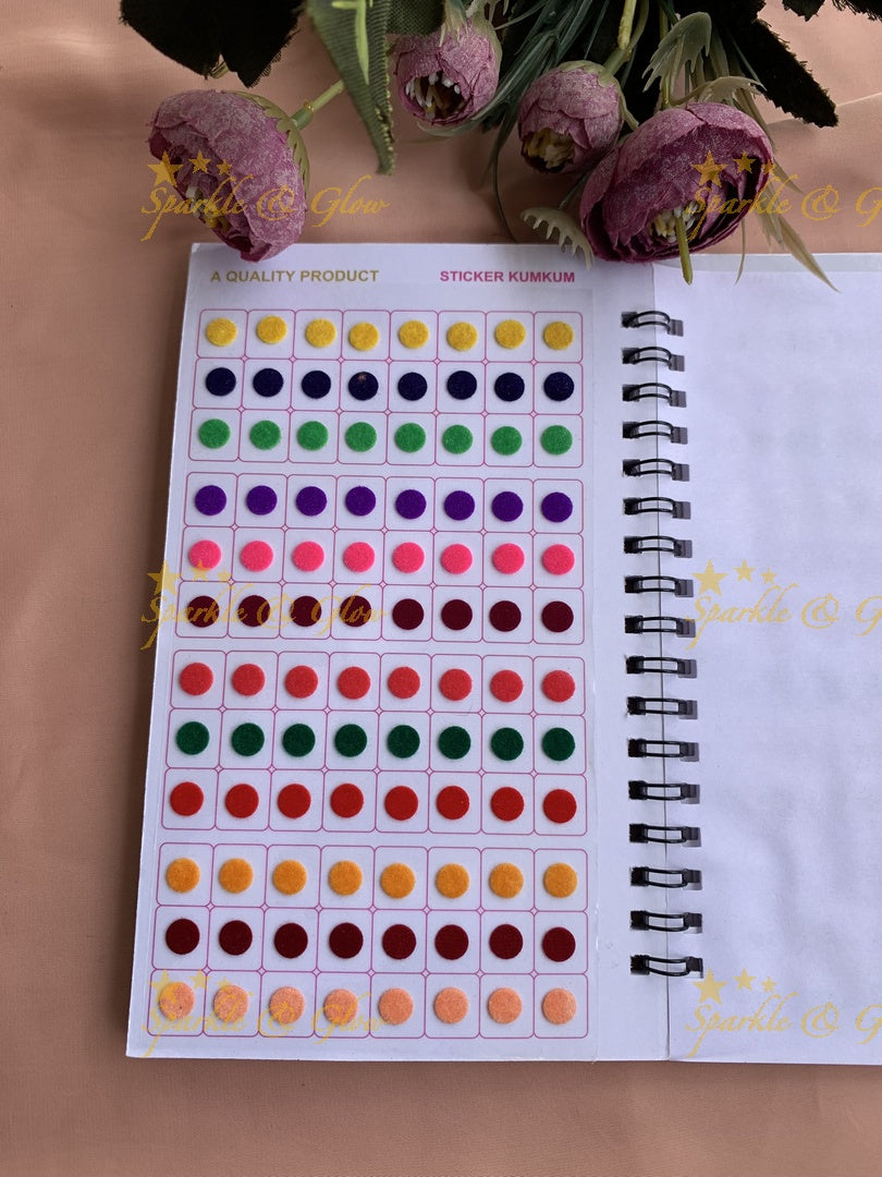 Navya round bindi with different size in spiral book in assorted colours