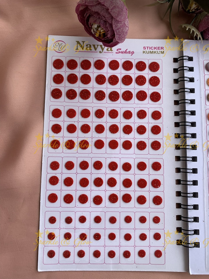 Navya round bindi with glitter with different size in spiral book in assorted colours