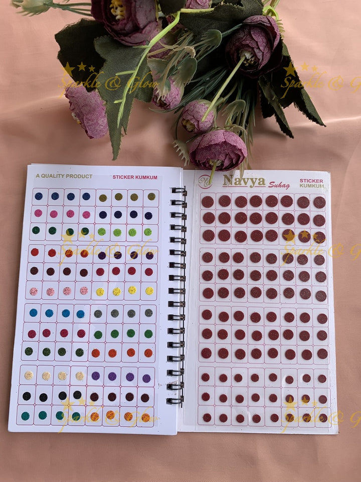 Navya round bindi with glitter with different size in spiral book in assorted colours
