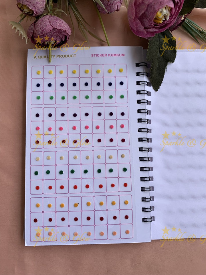 Navya round small bindi with different size in spiral book in assorted colours