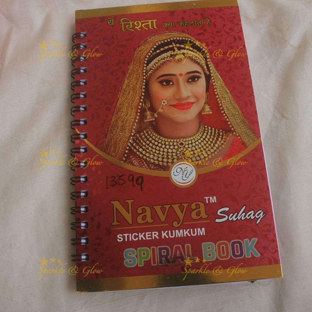 Navya stone silver and gold design bridal bindi with different shape and size in spiral book in assorted colours