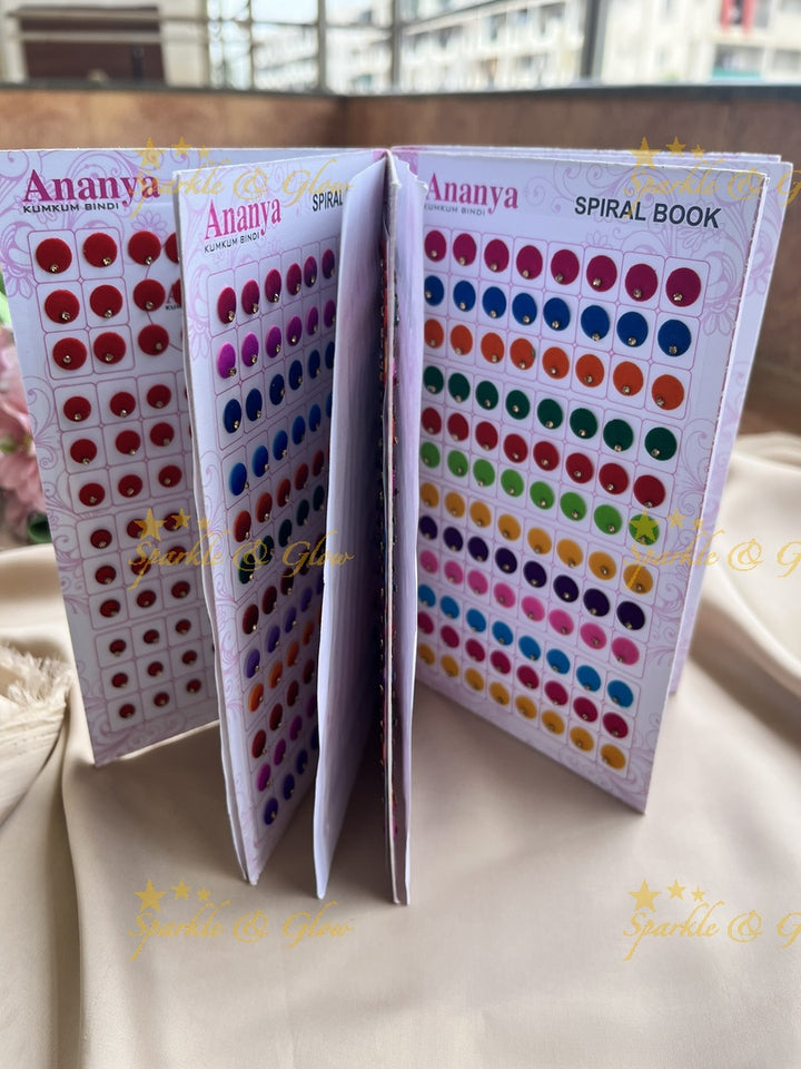 Ananya single stone round bindi with different size in spiral book in assorted colours