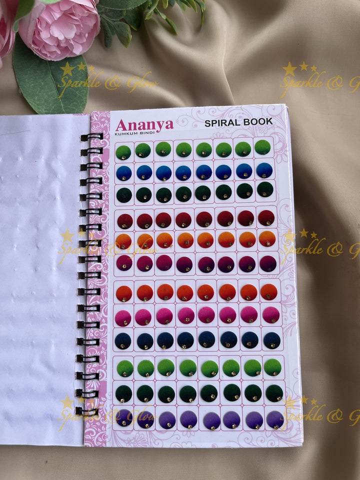 Ananya single stone round bindi with different size in spiral book in assorted colours