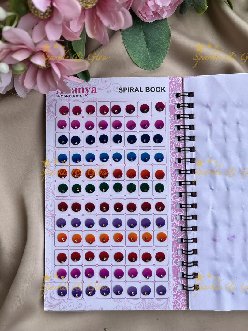 Ananya single stone round bindi with different size in spiral book in assorted colours