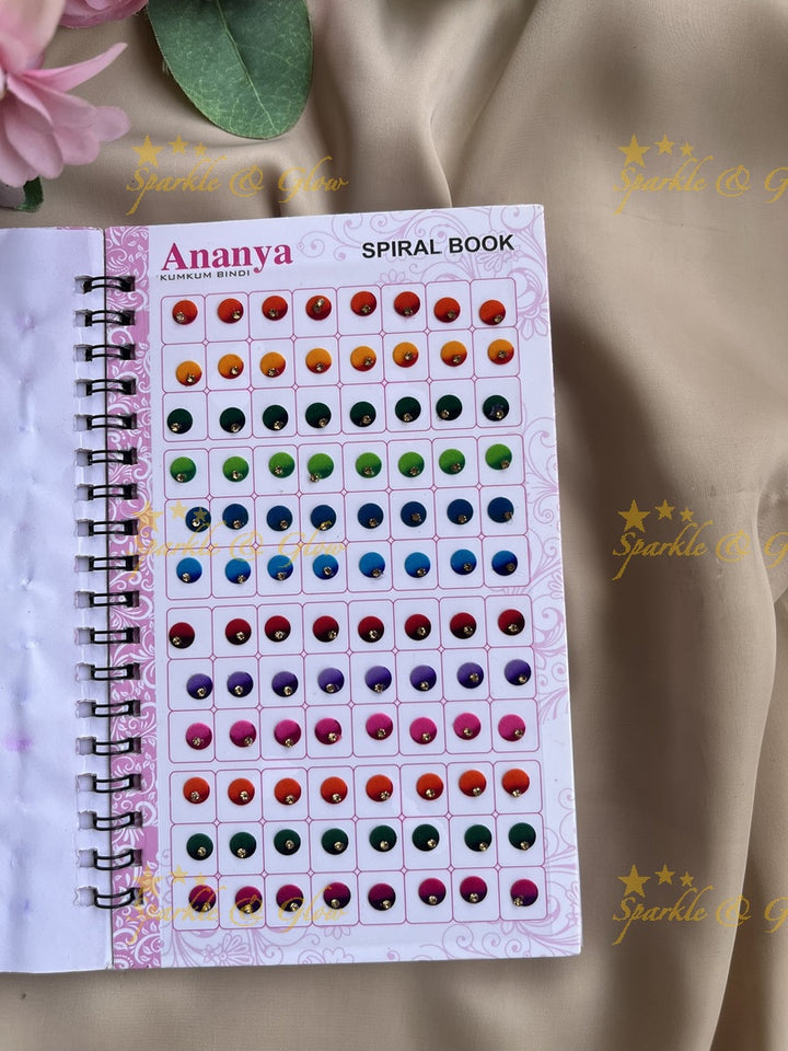 Ananya single stone round bindi with different size in spiral book in assorted colours