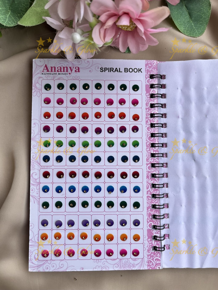Ananya single stone round bindi with different size in spiral book in assorted colours