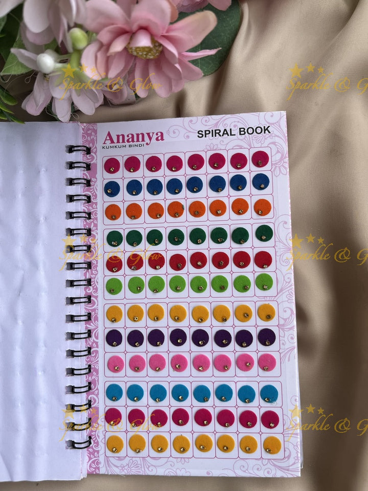 Ananya single stone round bindi with different size in spiral book in assorted colours