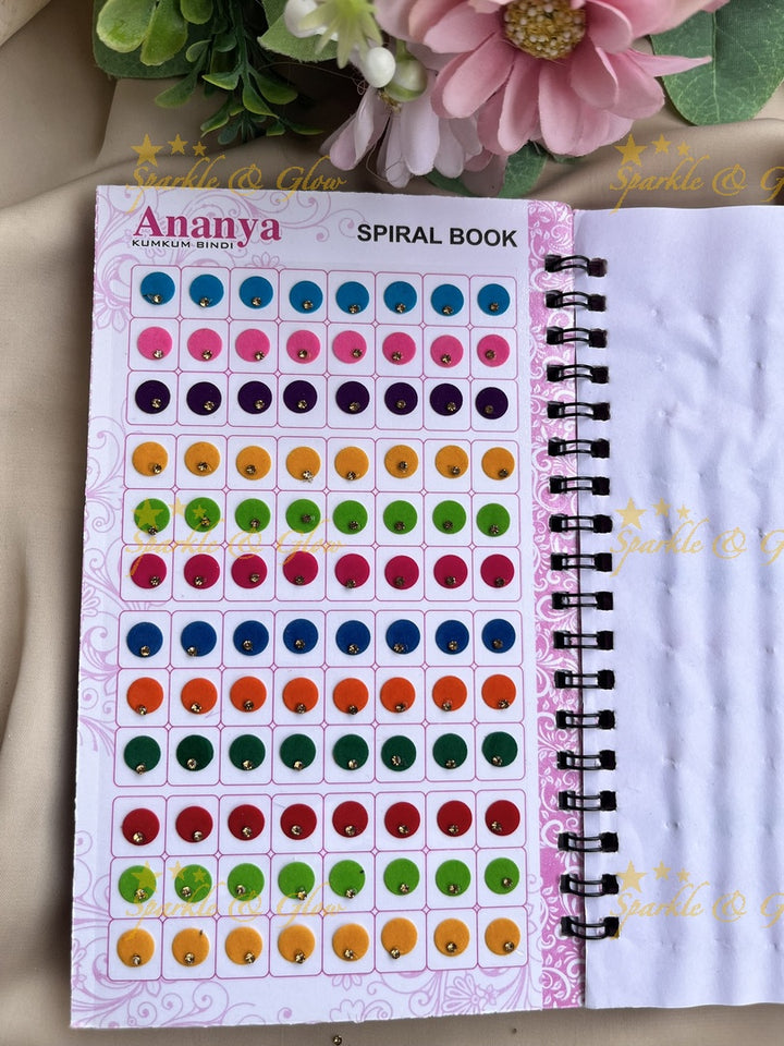 Ananya single stone round bindi with different size in spiral book in assorted colours