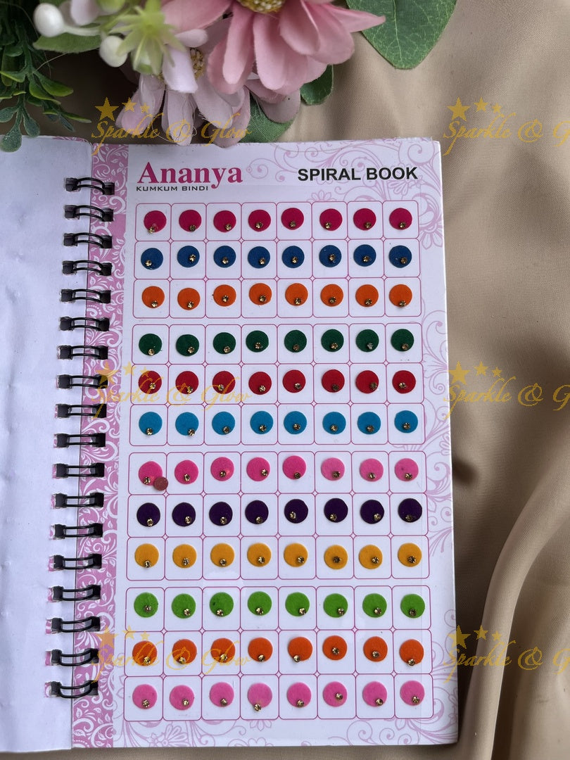 Ananya single stone round bindi with different size in spiral book in assorted colours