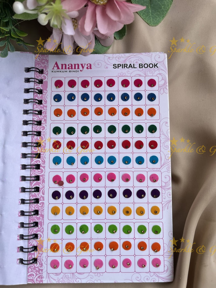 Ananya single stone round bindi with different size in spiral book in assorted colours
