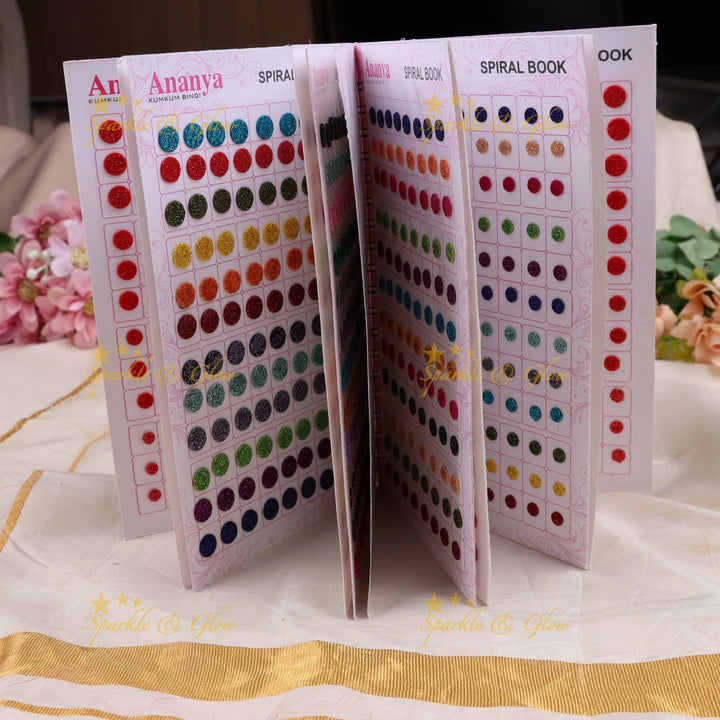 Ananya round bindi with glitter with different size in spiral book in assorted colours