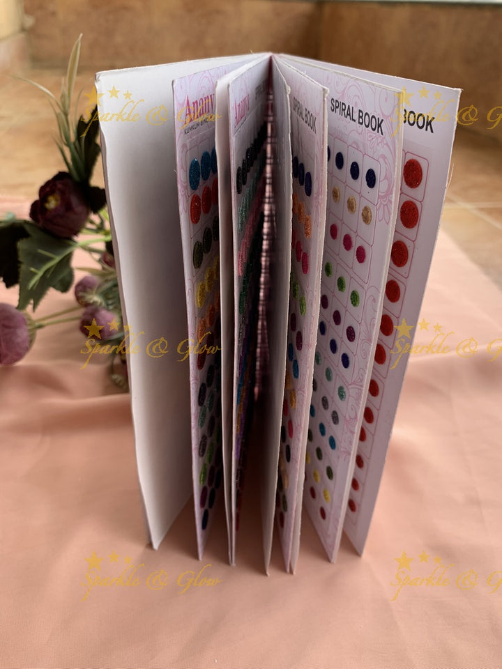 Ananya round bindi with glitter with different size in spiral book in assorted colours