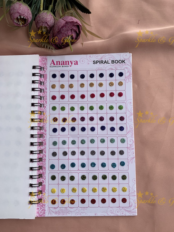 Ananya round bindi with glitter with different size in spiral book in assorted colours