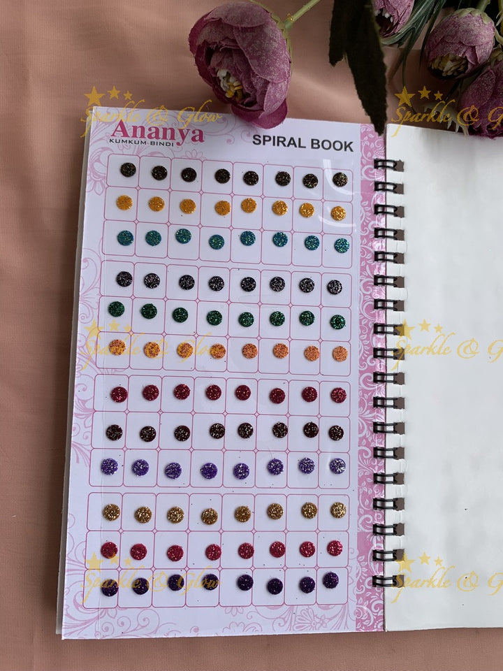 Ananya round bindi with glitter with different size in spiral book in assorted colours