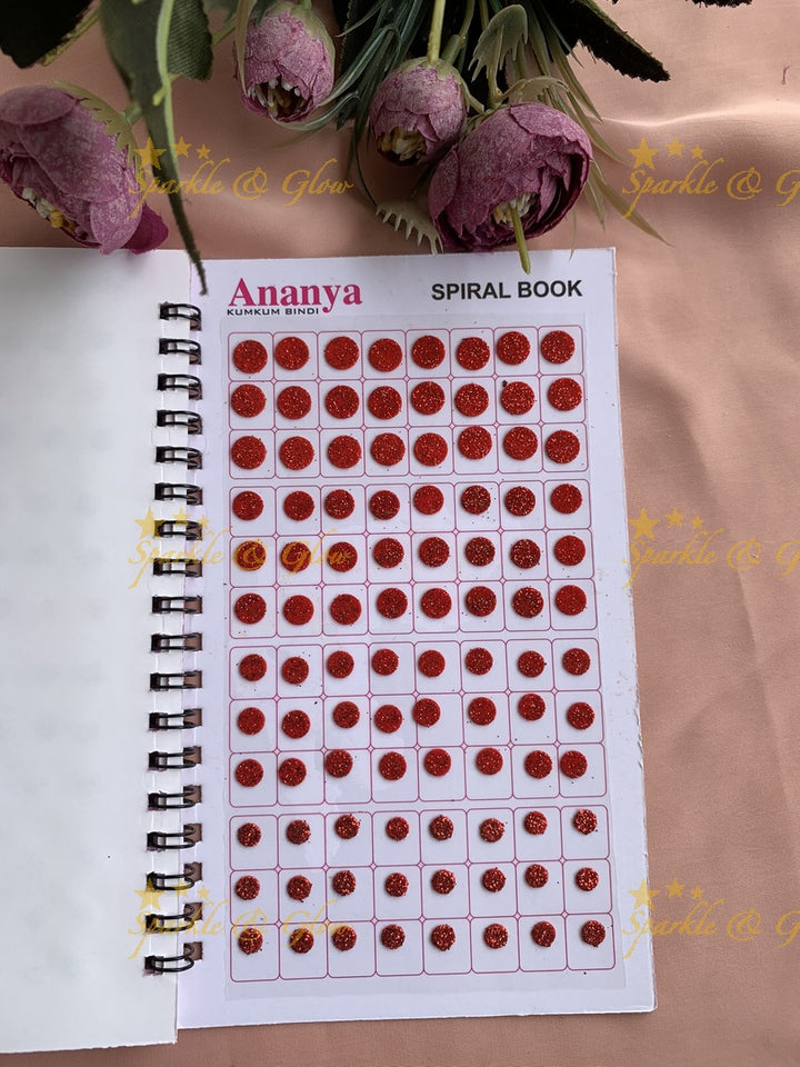 Ananya round bindi with glitter with different size in spiral book in assorted colours