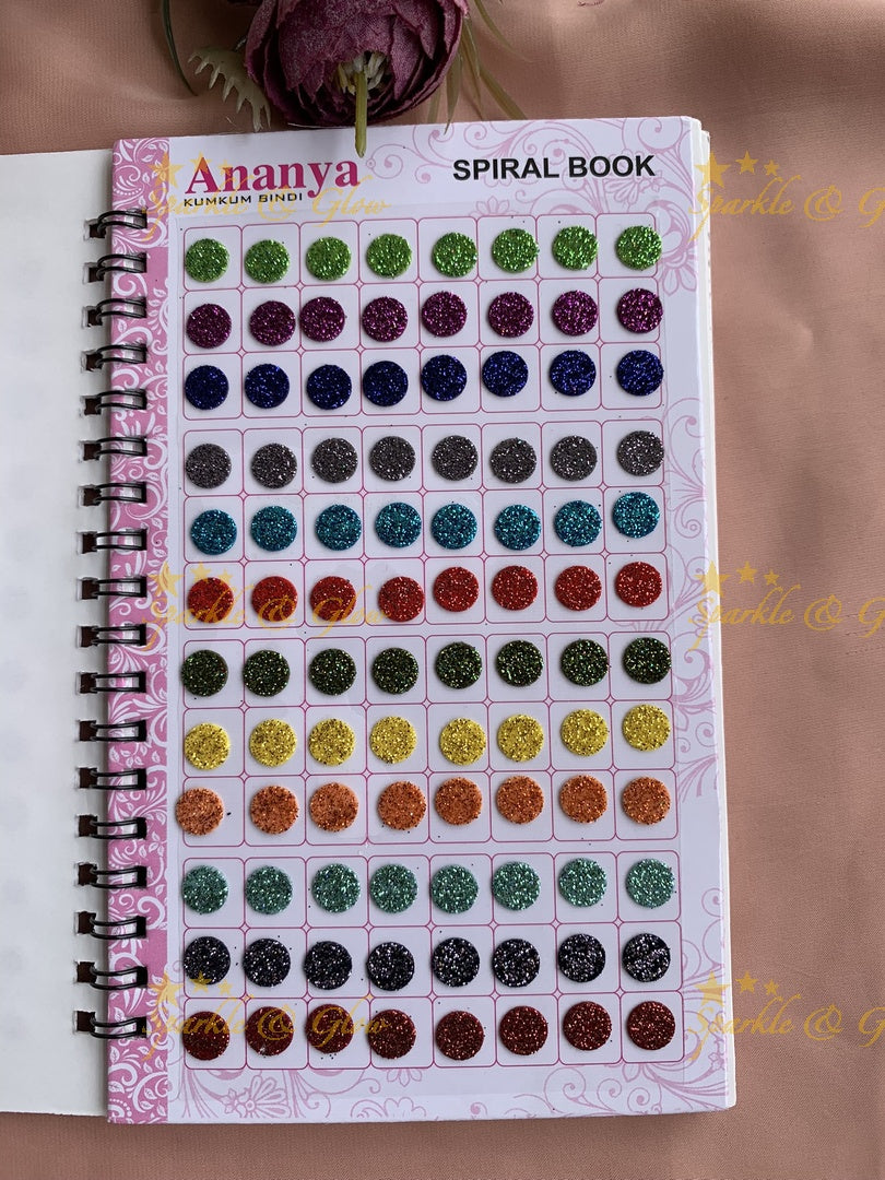 Ananya round bindi with glitter with different size in spiral book in assorted colours