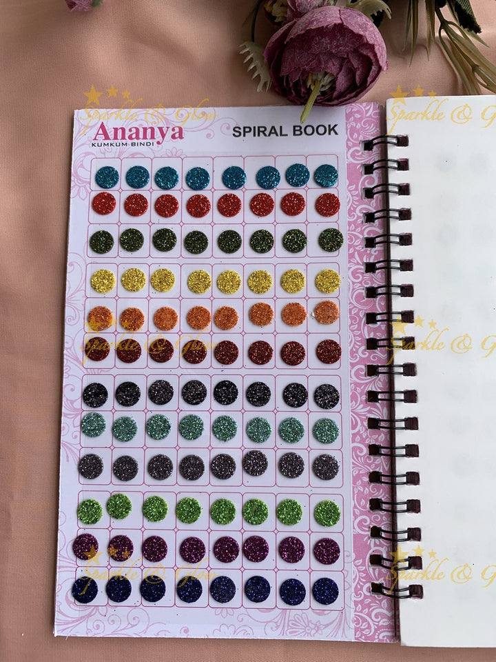 Ananya round bindi with glitter with different size in spiral book in assorted colours