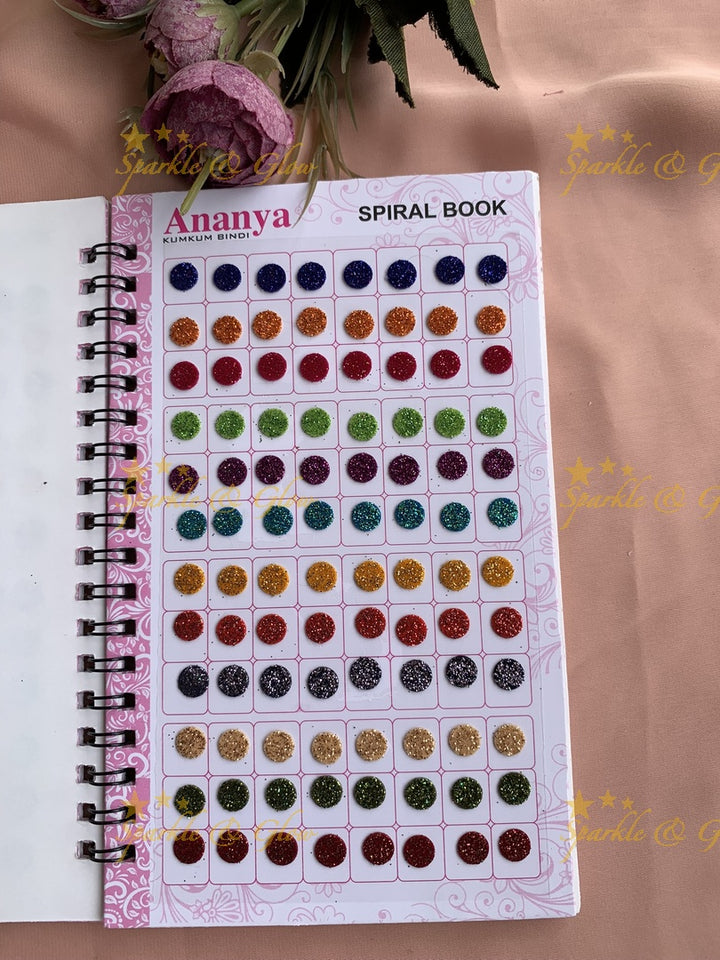 Ananya round bindi with glitter with different size in spiral book in assorted colours