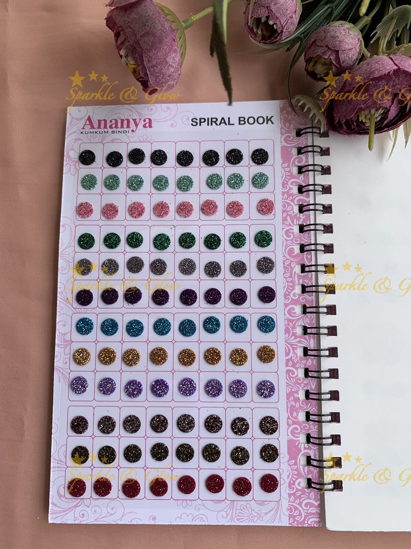 Ananya round bindi with glitter with different size in spiral book in assorted colours