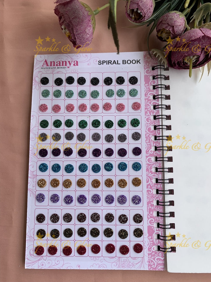 Ananya round bindi with glitter with different size in spiral book in assorted colours