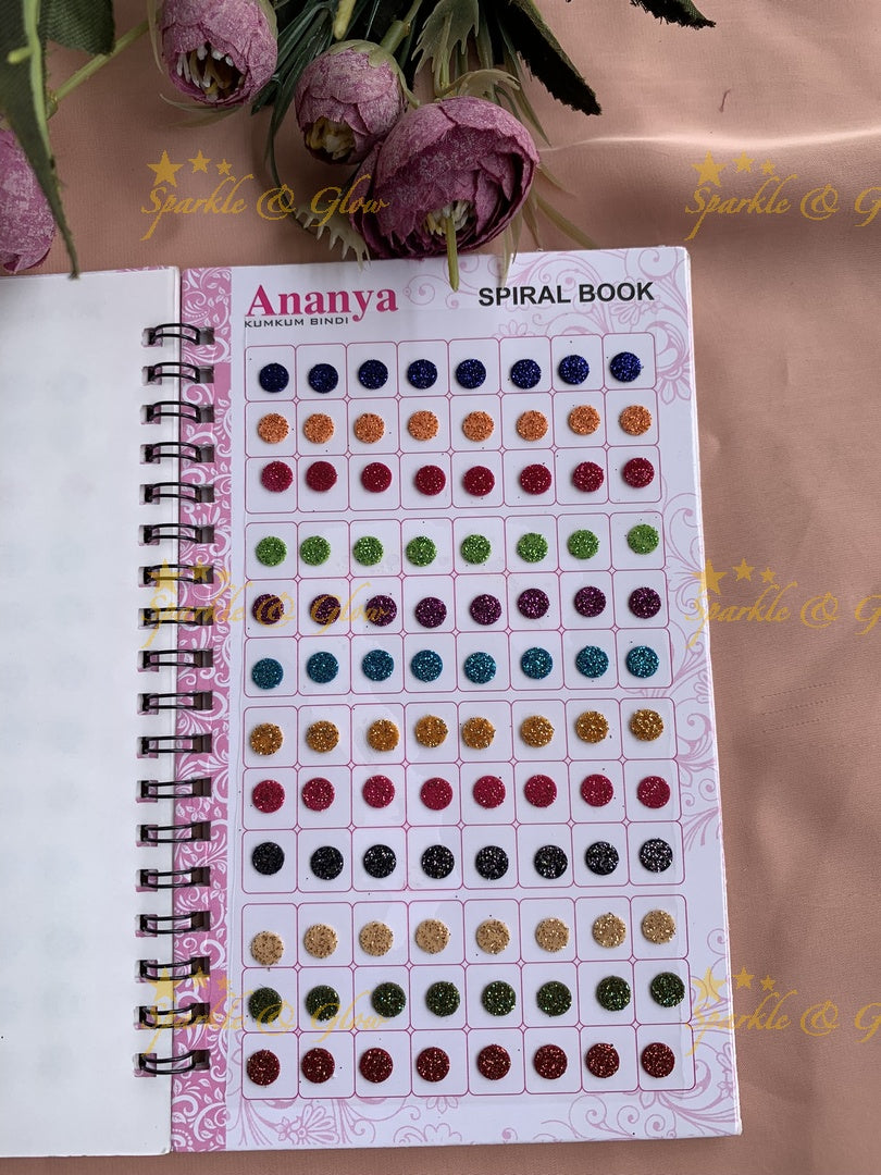 Ananya round bindi with glitter with different size in spiral book in assorted colours