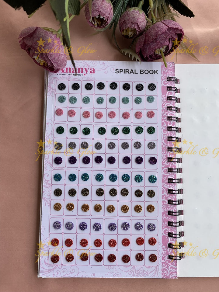 Ananya round bindi with glitter with different size in spiral book in assorted colours