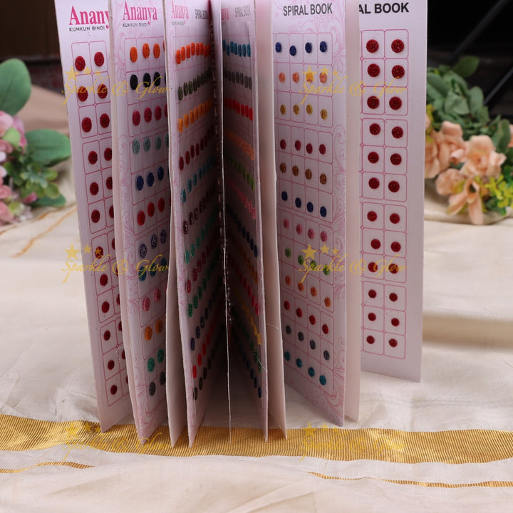 Ananya small round bindi with glitter with different size in spiral book in assorted colours