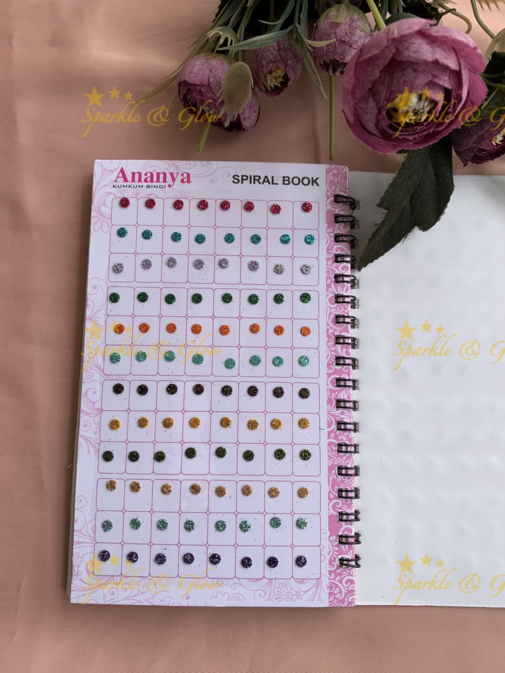 Ananya small round bindi with glitter with different size in spiral book in assorted colours