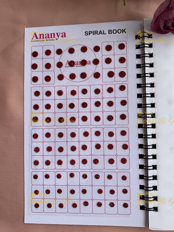 Ananya small round bindi with glitter with different size in spiral book in assorted colours
