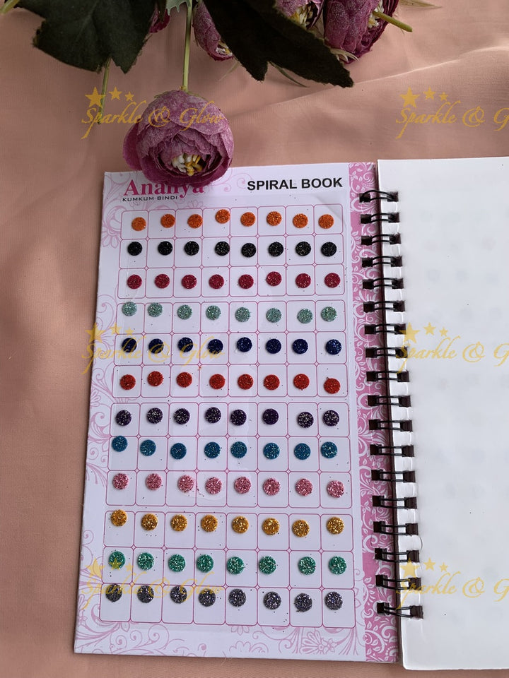 Ananya small round bindi with glitter with different size in spiral book in assorted colours