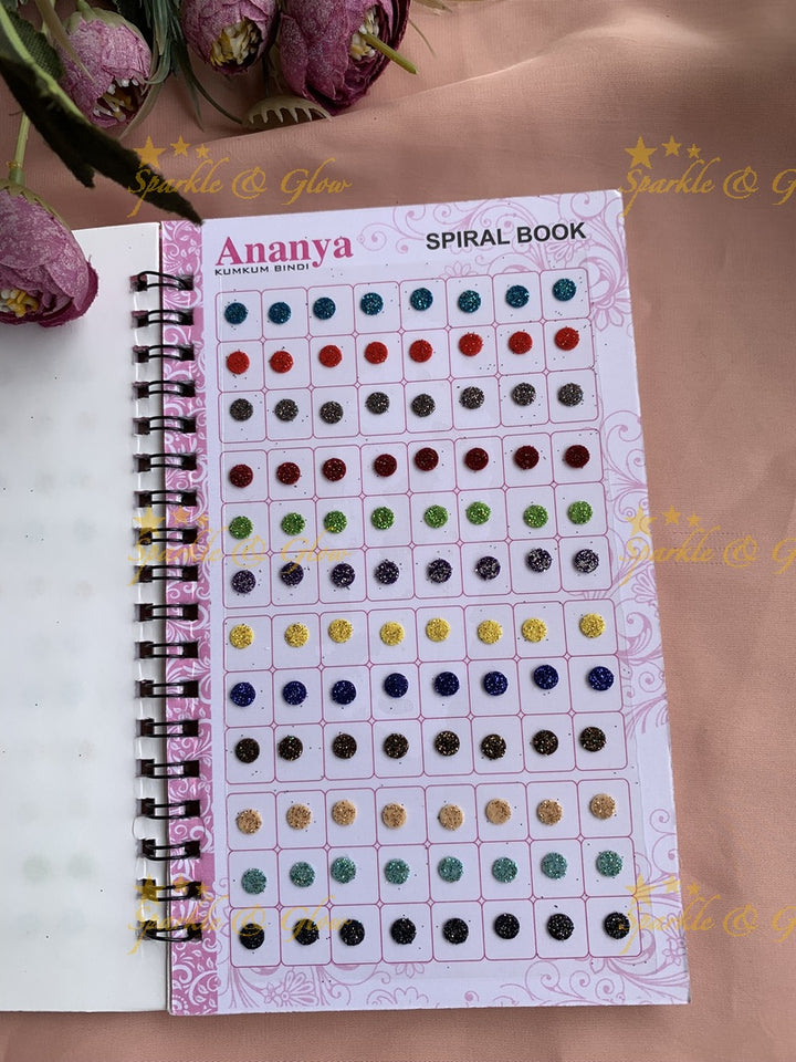Ananya small round bindi with glitter with different size in spiral book in assorted colours