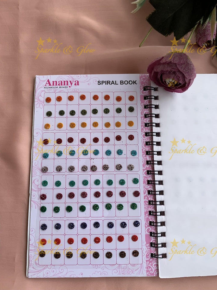 Ananya small round bindi with glitter with different size in spiral book in assorted colours