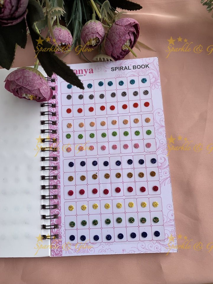 Ananya small round bindi with glitter with different size in spiral book in assorted colours