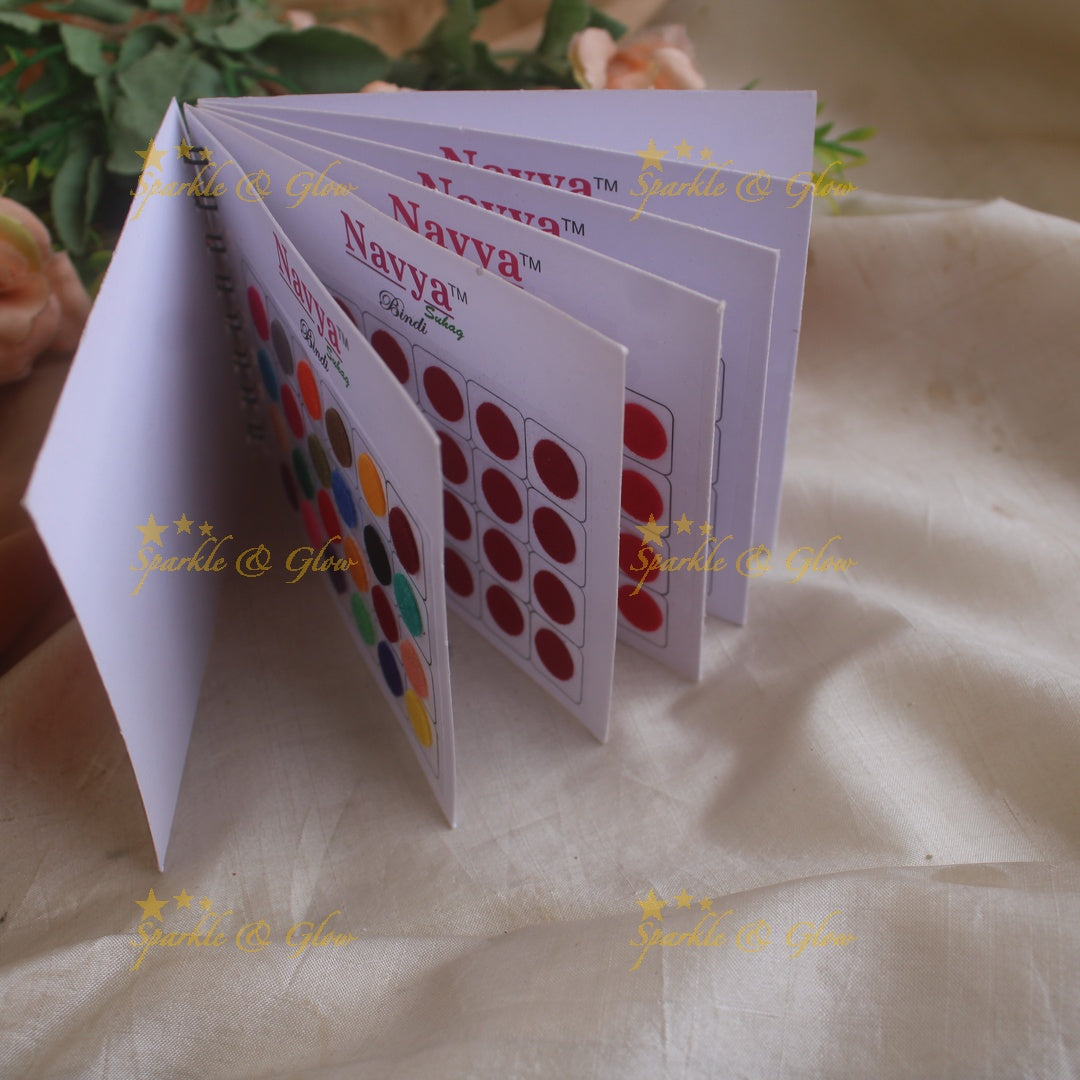 Navya round big bindi with plain glitter and 3D with in spiral book in assorted colours